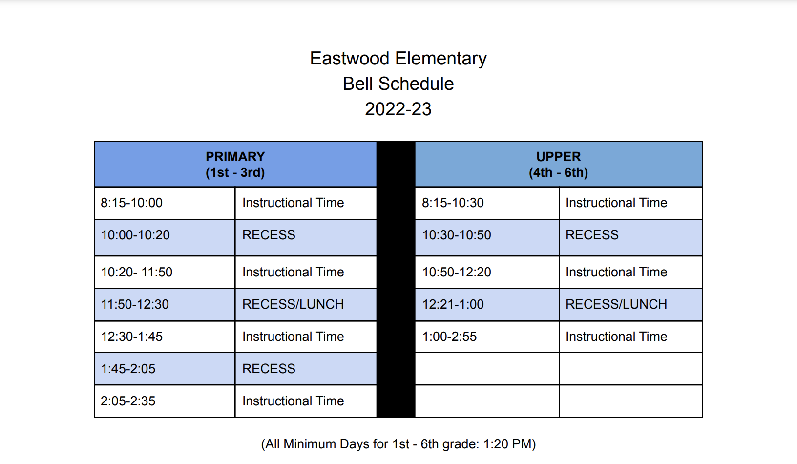 Bell Schedule 1
