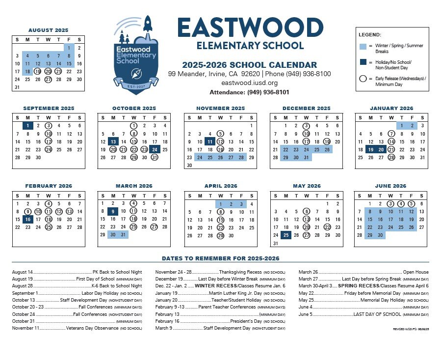 Eastwood Calendar 2025-2026